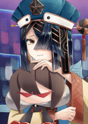 Rule 34 | 1girl, absurdres, black hair, blue hat, breasts, brown eyes, chinese clothes, closed mouth, daachan, doll, fate/grand order, fate (series), hair ornament, hair over one eye, hairpin, hat, highres, holding, holding doll, long sleeves, looking at viewer, mole, mole under eye, short hair, small breasts, solo, wide sleeves, xu fu (fate), yu mei-ren (fate)