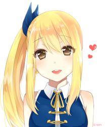 Rule 34 | 1girl, bad id, bad pixiv id, bare shoulders, blonde hair, blush, brown eyes, eileen (artist), fairy tail, heart, long hair, looking at viewer, lucy heartfilia, parted lips, side ponytail, sleeveless, smile, solo, teeth, upper body