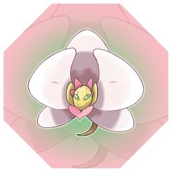 Rule 34 | border, closed mouth, creatures (company), fakemon, flower, full body, game freak, green eyes, happy, hyshirey, nintendo, no humans, official style, original, outline, pink background, pink flower, pink theme, pokemon, smile, solo, split mouth, transparent background, transparent border, white outline