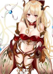 Rule 34 | 1girl, absurdres, armor, bare shoulders, bikini, bikini armor, blonde hair, bow, breasts, brown gloves, cleavage, collar, commentary request, curled horns, detached collar, efuri (riarea00), gloves, granblue fantasy, hair between eyes, hair bow, hair ornament, highres, horns, long hair, looking at viewer, medium breasts, navel, parted lips, red bikini, red bow, red collar, red eyes, revealing clothes, sketch, solo, swimsuit, very long hair, vira (granblue fantasy), white background