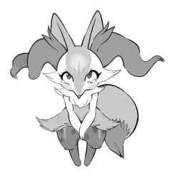 Rule 34 | 1girl, angry, animal ear fluff, animal ears, animal hands, between legs, blush, box (hajimeyou654), braixen, creatures (company), embarrassed, female focus, fox ears, fox tail, from above, full body, furry, furry female, game freak, gen 6 pokemon, greyscale, hand between legs, highres, jpeg artifacts, looking at viewer, looking up, monochrome, nintendo, pokemon, pokemon (creature), shiny skin, simple background, sitting, solo, tail, tears, v arms, white background