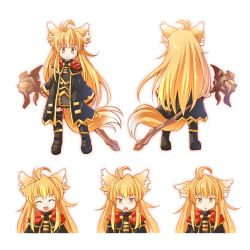 Rule 34 | 1girl, animal ears, blonde hair, blush, boots, child, kso, long hair, open mouth, original, robe, smile, staff, tail, yellow eyes
