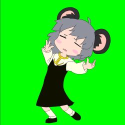 Rule 34 | 1girl, a hat in time, animal ears, animated, animated gif, black dress, black footwear, blouse, blush stickers, closed eyes, commentary request, cookie (touhou), dancing, dress, full body, green background, grey hair, kazz, long sleeves, meme, mouse ears, nazrin, nyon (cookie), open mouth, shirt, shoes, short hair, simple background, socks, solo, touhou, white shirt, white socks
