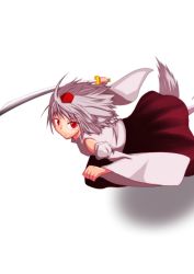 Rule 34 | 1girl, clses, detached sleeves, female focus, hat, highres, inubashiri momiji, red eyes, short hair, silver hair, solo, sword, tail, tokin hat, touhou, weapon, white background, wide sleeves, wolf tail