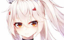 Rule 34 | 1girl, ayanami (azur lane), azur lane, choker, close-up, commentary request, ge zhong kuaile, hair ornament, hairclip, headgear, long hair, looking at viewer, orange eyes, ponytail, portrait, retrofit (azur lane), silver hair, simple background, smile, solo, white background