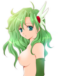 Rule 34 | 1990s (style), 1girl, breasts, elbow gloves, final fantasy, final fantasy iv, gloves, green eyes, green hair, harapeko, long hair, matching hair/eyes, nipples, nude, retro artstyle, rydia (ff4), simple background, solo