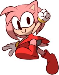 Rule 34 | 1girl, amy rose, animal ears, animal nose, antenna hair, arm up, bike shorts, black eyes, boots, clenched hand, closed mouth, dress, female focus, flat chest, full body, furry, furry female, gloves, happy, jumping, leg up, looking at viewer, outstretched arms, pink hair, red dress, red footwear, short hair, sidelocks, simple background, sleeveless, sleeveless dress, smile, solo, sonic (series), tail, upskirt, vilepluff, white background, white gloves