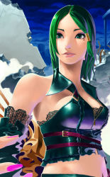 Rule 34 | 1girl, alicia (bullet witch), alicia (bullet witch), aq interactive, bad id, bad pixiv id, bullet witch, cavia, detached sleeves, fingernails, green hair, midriff, mole, mole under eye, nail, nail polish, pink nails, sirius (pixiv328331), solo