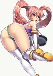 Rule 34 | 1girl, ass, bent over, blue eyes, breasts, elbow gloves, from behind, frying pan, gloves, leotard, long hair, looking back, nagase haruhito, open mouth, original, pink hair, solo, thighhighs, twintails