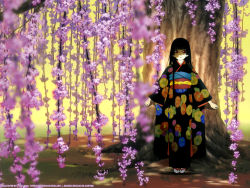 Rule 34 | 00s, 1girl, black hair, enma ai, highres, japanese clothes, jigoku shoujo, kimono, official art, official wallpaper, red eyes, solo, wallpaper