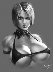 Rule 34 | breasts, isabella valentine, large breasts, monochrome, namco, salvador trakal, short hair, solo, soul calibur, white hair