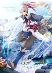 Rule 34 | 1boy, architecture, boots, bow (weapon), cherry blossoms, east asian architecture, fire emblem, fire emblem fates, fujin yumi (fire emblem), fur trim, gloves, grey hair, happy birthday, katana, kokoron450, long hair, male focus, nintendo, ponytail, solo, sword, takumi (fire emblem), weapon, yellow eyes