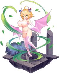 Rule 34 | 1girl, :d, ahoge, artist request, bad source, blonde hair, blue ribbon, blush, boots, breasts, brick floor, bush, cleavage, cross-laced footwear, demon girl, demon tail, demon wings, elbow gloves, falling leaves, fang, faux figurine, floating, full body, gloves, green eyes, grey horns, hair between eyes, horn ornament, horn ribbon, horns, huge breasts, isometric, leaf, looking at viewer, magic, mon-musu quest!, monster girl, monster musume td, multicolored horns, official art, open mouth, oppai loli, panties, pink footwear, pink horns, pink wings, pointy ears, rami (mon-musu quest!), red ribbon, revealing clothes, ribbon, short hair, skindentation, slit pupils, smile, solo, strapless, tail, thigh boots, third-party source, transparent background, tube top, two-tone horns, underboob, underwear, white gloves, white panties, white tube top, wind, wings