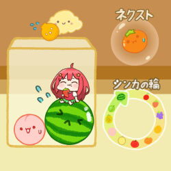 Rule 34 | &gt; &lt;, 1girl, :&lt;, :t, akino ell, apple, arrow (symbol), barefoot, blush, cantaloupe, cherry, chibi, closed eyes, closed mouth, collared shirt, dekopon (fruit), eating, flying sweatdrops, food, food on face, fruit, go-toubun no hanayome, grapes, green skirt, hair ornament, holding, holding food, long hair, melon, nakano itsuki, nashi pear, peach, persimmon, pineapple, pleated skirt, red hair, shirt, short sleeves, sitting, skirt, solo, star (symbol), star hair ornament, strawberry, suika game, sweater vest, translation request, very long hair, watermelon, wavy mouth, white shirt