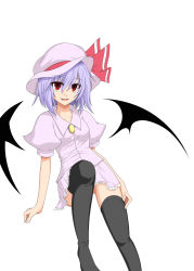 Rule 34 | 1girl, bat wings, blue pony, bluepony, fang, female focus, hat, highres, remilia scarlet, simple background, solo, thighhighs, touhou, white background, wings, zettai ryouiki