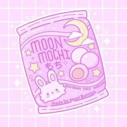 Rule 34 | cloud, commentary, crescent, dessert, english commentary, english text, faith varvara, food, food focus, food wrapper, grid background, mochi, no humans, original, purple background, purple theme, rabbit, simple background, sparkle, star (symbol)