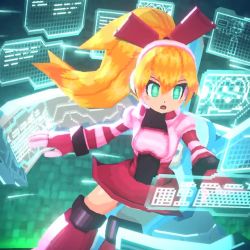 Rule 34 | 1girl, animated, blonde hair, call (mighty no. 9), female focus, long hair, low poly, lowres, mighty no. 9, skirt, solo, video
