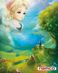 Rule 34 | 1boy, 1girl, 3d, allegretto, blonde hair, company name, face, field, from behind, green eyes, long hair, namco, nature, official art, plant, polka, polka (trusty bell), river, scenery, standing, tree, trusty bell, water