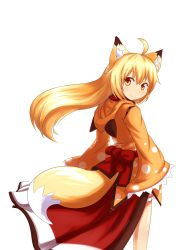 Rule 34 | 1girl, animal ear fluff, animal ears, blonde hair, fox ears, fox tail, from behind, highres, horokusa (korai), korai, korai (horokusa), long hair, looking at viewer, looking back, original, simple background, smile, solo, tail, white background