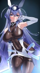 Rule 34 | 1girl, :3, absurdres, arm support, arm up, armpits, azur lane, bare shoulders, blue background, blue eyes, blue hair, blush, bodystocking, breasts, closed mouth, clothing cutout, commentary, covered collarbone, covered navel, cowboy shot, crossed bangs, dress, elbow gloves, gloves, groin, hair between eyes, hair intakes, headgear, highres, large breasts, long hair, looking at viewer, marumai, new jersey (azur lane), side cutout, sidelocks, simple background, sitting, sleeveless, smile, solo, taut clothes, very long hair, white dress, white gloves