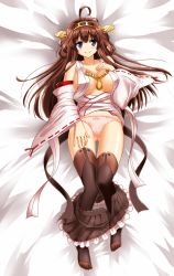 Rule 34 | 10s, 1girl, ahoge, bow, bow panties, breasts, brown hair, clothes pull, detached sleeves, hairband, honda takaharu, japanese clothes, kantai collection, kongou (kancolle), long hair, panties, personification, pink panties, skirt, skirt pull, solo, thigh gap, underwear