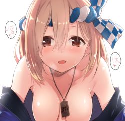 Rule 34 | 1girl, bare shoulders, blonde hair, blush, breasts, breath, brown eyes, djeeta (granblue fantasy), drum master (granblue fantasy), granblue fantasy, hachimaki, hanging breasts, headband, heart, heart-shaped pupils, jewelry, looking at viewer, medium breasts, open mouth, out-of-frame censoring, pendant, sawayaka samehada, short hair, simple background, solo, sweat, symbol-shaped pupils, white background