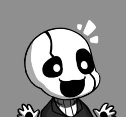 Rule 34 | 1boy, :3, ^^^, bad id, bad pixiv id, bright pupils, chibi, colored skin, grey background, greyscale, gyate gyate, lowres, male focus, monochrome, open mouth, portrait, ribbed sweater, simple background, smile, solo, sweater, turtleneck, undertale, upper body, w.d. gaster, white pupils, white skin, yaruky