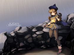 Rule 34 | 1girl, alena (dq4), blush, boots, cape, chunsoft, claws, dragon quest, dragon quest iv, dress, earrings, enix, gloves, hat, jewelry, long hair, non-web source, pantyhose, rain, red eyes, red hair, skirt, translation request, wallpaper, yellow skirt