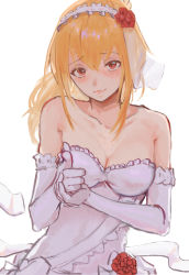 Rule 34 | 1girl, bare shoulders, blonde hair, breasts, bridal gauntlets, bridal veil, cleavage, collarbone, dress, elbow gloves, finger gun, frilled dress, frilled headband, frills, girls&#039; frontline, gloves, gz (gzdteee), hair ornament, long hair, looking at viewer, official alternate costume, pointing, pointing at viewer, sleeveless, sleeveless dress, solo, strapless, strapless dress, sv-98 (girls&#039; frontline), sv-98 (pierce your heart!) (girls&#039; frontline), veil, wedding dress, white dress, white gloves