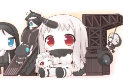 Rule 34 | 10s, 6+girls, ^^^, abyssal ship, airfield princess, black hair, blue eyes, blush stickers, cape, chibi, closed eyes, finger in own mouth, hair over one eye, hand in mouth, hat, horns, i-class destroyer, kantai collection, long hair, multiple girls, one eye closed, pale skin, re-class battleship, red eyes, ru-class battleship, ruton-niki, seaport princess, short hair, single horn, so-class submarine, white background, white hair, wo-class aircraft carrier