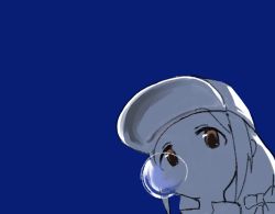 Rule 34 | 1girl, baseball cap, blue background, blue theme, bow, brown eyes, bubble, ears visible through hair, face, futaba anzu, hair bow, hat, idolmaster, idolmaster cinderella girls, low twintails, monochrome, nakari (waiwai nabepa), no mouth, no nose, popped collar, sketch, solo, spot color, twintails