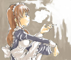 Rule 34 | 00s, asahina mikuru, cigarette, maid, shibahime kyou, smoking, solo, suzumiya haruhi no yuuutsu, yamamoto shima
