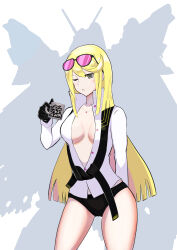 Rule 34 | absurdres, alphamon, breasts, digimon, digimon story: cyber sleuth, glasses on head, highres, jewelry, kuremi kyouko, long hair, medium breasts, necklace, shadow