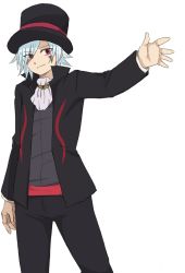 Rule 34 | 1boy, bad id, bad pixiv id, blue hair, ascot, creatures (company), facial tattoo, game freak, hat, jacket, male focus, niku (dance-siva), nintendo, open clothes, open jacket, pokemon, red eyes, short hair, smile, solo, steven stone, tattoo, top hat