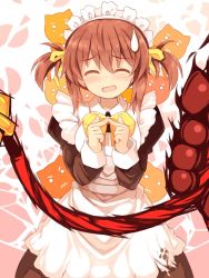 Rule 34 | 1girl, ^ ^, blush, brown hair, closed eyes, closed eyes, fingers together, hair ribbon, holding, index fingers together, kurasuke, kurasuke&#039;s maid girl, maid, maid headdress, open mouth, original, ribbon, rope, sweatdrop