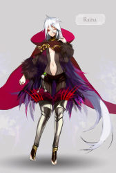 Rule 34 | 1girl, armor, bad id, bad pixiv id, barefoot, cape, feathers, fur, navel, one eye closed, pixiv fantasia, pixiv fantasia wizard and knight, red eyes, satsuyu ito, short shorts, shorts, silver hair, solo, toeless legwear, toes