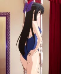 Rule 34 | 10s, 1girl, ass, back, black hair, highres, long hair, ryuuzouji akane, solo, standing, stitched, swimsuit, third-party edit, walkure romanze