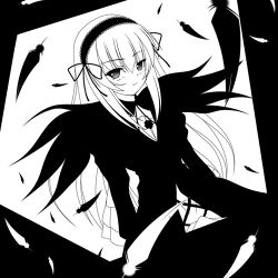 Rule 34 | 00s, 1girl, greyscale, high contrast, lowres, monochrome, rozen maiden, simple background, solo, suigintou, white background