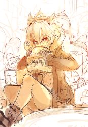 Rule 34 | 10s, 1girl, bad id, bad pixiv id, bag, baguette, bread, cis (carcharias), crumbs, dark-skinned female, dark skin, eating, fingerless gloves, food, food on face, glasses, gloves, jacket, kantai collection, musashi (kancolle), paper bag, pointy hair, sketch, solo focus, twintails