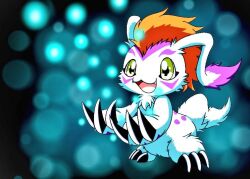 Rule 34 | claws, digimon, digimon (creature), fangs, fluffy, gomamon, green eyes, orange hair, solo, tail