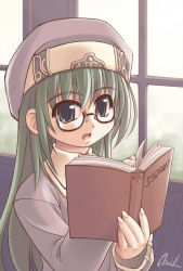 Rule 34 | blue eyes, book, glasses, green hair, mil (xration), open book, reading, tagme
