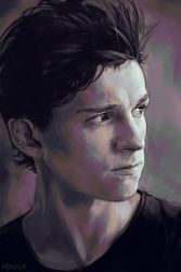 Rule 34 | 1boy, closed mouth, derivative work, greyscale, hungry clicker, looking away, male focus, marvel, marvel cinematic universe, monochrome, peter parker, portrait, realistic, shirt, short hair, solo, spider-man: far from home, spider-man (series), tom holland