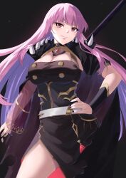Rule 34 | 1girl, absurdres, armlet, belt, black background, black cape, black dress, black nails, breasts, cape, chantu irasu, choker, cleavage, closed mouth, cowboy shot, dress, gold trim, highres, holding, holding scythe, hololive, hololive english, large breasts, light particles, long hair, looking at viewer, mori calliope, mori calliope (1st costume), pink hair, red eyes, scythe, see-through, see-through sleeves, side slit, smile, solo, spiked, spikes, very long hair, virtual youtuber, white belt