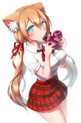 Rule 34 | 1girl, animal ears, aqua eyes, blush, box, breasts, cat ears, checkered clothes, checkered skirt, gift, gift box, hair ribbon, heart, large breasts, light brown hair, long hair, looking at viewer, md5 mismatch, miniskirt, original, plaid, plaid skirt, pleated skirt, resolution mismatch, ribbon, shirt, short sleeves, skirt, smile, solo, source smaller, twintails, valentine, zenn
