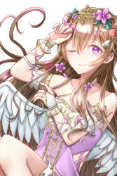 Rule 34 | 1girl, angel&#039;s lullaby (love live!), angel wings, arm garter, artist name, artist request, bare legs, bare shoulders, blush, bow, bracelet, breasts, brown hair, cloud hair ornament, collarbone, criss-cross halter, double bun, dress, female focus, floating hair, flower, hair between eyes, hair bun, hair flower, hair ornament, hair rings, halterneck, highres, jewelry, konoe kanata, leaf hair ornament, long hair, looking at viewer, love live!, love live! nijigasaki high school idol club, love live! school idol festival, love live! school idol festival all stars, miniskirt, nail, nail polish, parted lips, pink nails, plaid, plaid dress, plaid skirt, pleated, pleated dress, pleated skirt, purple bow, purple dress, purple eyes, purple skirt, skirt, small breasts, smile, solo, tiara, white background, white wings, wing hair ornament, wings
