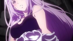 Rule 34 | 1girl, animated, anime screenshot, bouncing breasts, breasts, cleavage, fuuto tantei, highres, large breasts, long hair, navel, purple eyes, purple hair, solo, tagme, tokime (fuuto tantei), video
