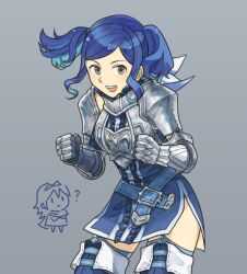Rule 34 | 1girl, blue hair, cynthia (fire emblem), fire emblem, fire emblem awakening, grey eyes, lucina (fire emblem), nintendo, open mouth, parted bangs, pirihiba, short twintails, siblings, sidelocks, sisters, smile, thighhighs, twintails, upper body