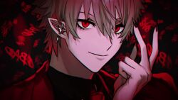 Rule 34 | 1boy, artist request, blonde hair, closed mouth, cropped, earrings, jewelry, kuzuha (nijisanji), male focus, nail polish, nijisanji, non-web source, pointy ears, red eyes, short eyebrows, short hair, smile, solo, source request, third-party edit, upper body, virtual youtuber