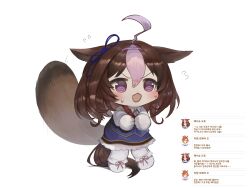 Rule 34 | 1girl, @ @, ahoge, animal ears, blue sky, blush, brown hair, chibi, collared shirt, commentary request, dokomon, flying sweatdrops, full body, gloves, hair between eyes, highres, horse ears, horse girl, horse tail, korean commentary, korean text, meisho doto (umamusume), multicolored hair, open mouth, pantyhose, purple eyes, raccoon tail, shirt, shoes, simple background, sky, solo, standing, streaked hair, sweat, t.m. opera o (umamusume), tail, translation request, umamusume, v-shaped eyebrows, white background, white footwear, white gloves, white hair, white pantyhose, white shirt