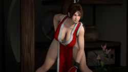 Rule 34 | 10s, 1girl, 3d, animated, bare legs, bouncing, bouncing breasts, breasts, brown eyes, brown hair, dead or alive, dpmaker, fatal fury, female focus, fighting stance, fingerless gloves, gloves, hanging breasts, idle animation, indoors, large breasts, leaning forward, legs, long hair, looping animation, matching hair/eyes, ninja, pelvic curtain, ponytail, red gloves, red tunic, revealing clothes, seductive smile, shiranui mai, smile, snk, solo, source filmmaker (medium), standing, staring, tecmo, the king of fighters, tunic, uncensored, video, video